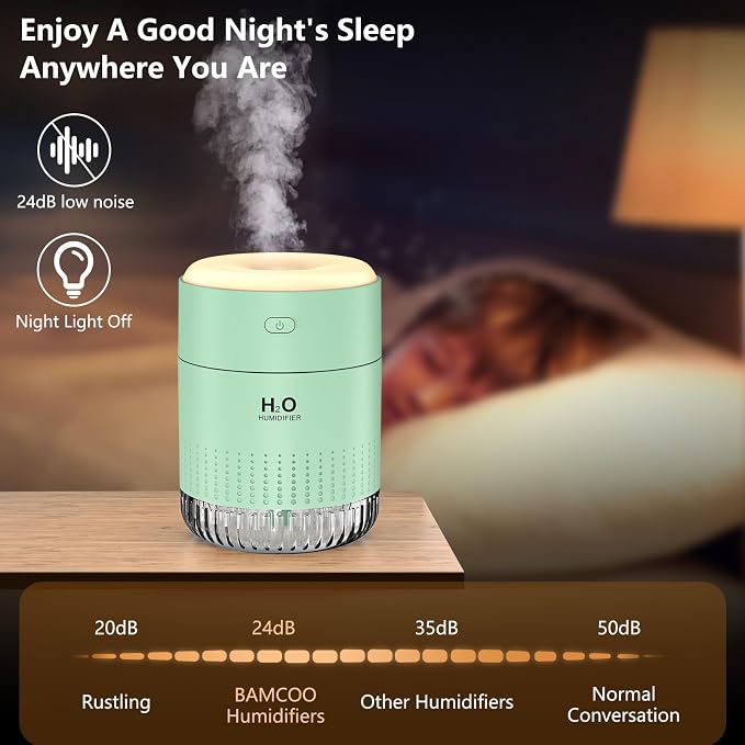 Small Humidifiers for Bedroom 350ml Mini Portable Humidifier for Travel Plants Humidifier, Humidificador for Bedroom Plants Travel Office Desk Car Light Green - Image 6