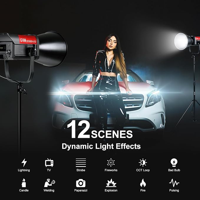 GVM 300W LED Video Light, 221950lux/1m, AIO SD300B Photography Lighting Kit - Image 9