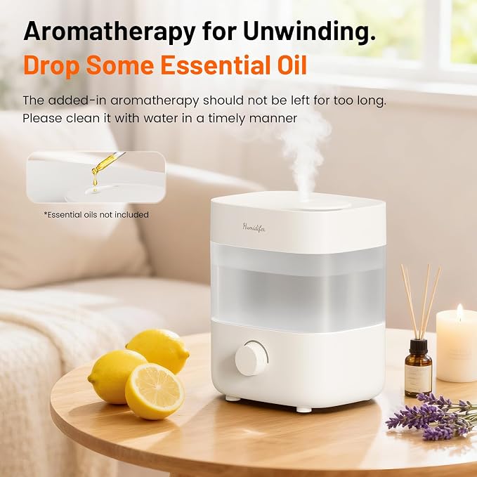 Humidifiers for Bedroom, 2L Tank for 15H, 20dB Quiet Mist Time, Dual Nozzles, Auto Shut-Off, Rotate to Adjust Mist Intensity, Rapid Ultrasonic Humidification for Baby Nursery and Plant (White) - Image 6