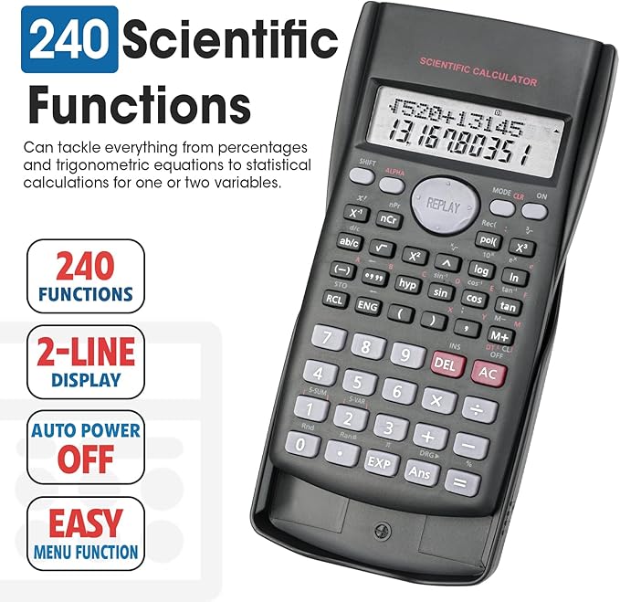 5 Pack Scientific Calculators, 2-Line Large Screen Display 240 Functions - Image 2