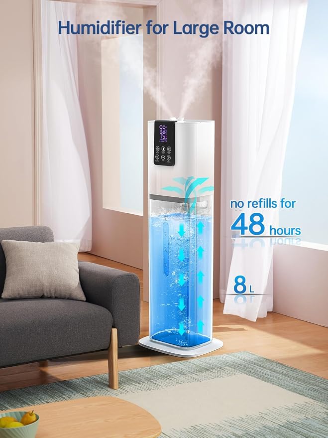 8L Smart Humidifiers for Bedroom Large Room, 2.1Gal Cool Mist Top Fill Diffuser Ambient Light, App & Remote Control, 3 Mist Modes, Quiet Humidifier for Home Office Plant (White) - Image 4