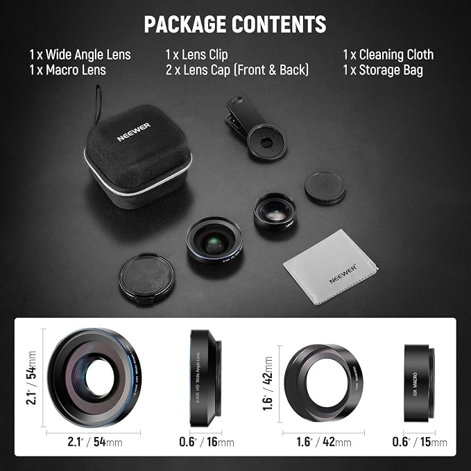NEEWER Basics 2 in 1 Phone Camera Lens Accessories Kit, HD 0.45x Wide Angle + - Image 9