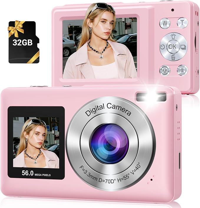 Digital Camera, 56MP 2.7K Dual-Screen Selfie Camera by SMARTKLIK