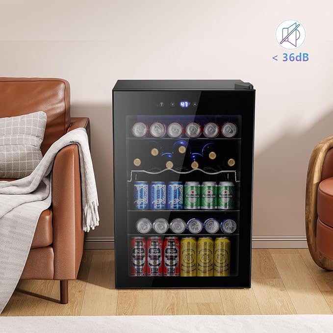 COWSAR Beverage Refrigerator, 145 Can Mini Fridge Glass Door for Soda Beer, ETL Approved Stainless Steel Wine Fridge with Temperature Display, LED Light for Home, Office, Bar, 4.5 cu.ft - Image 5