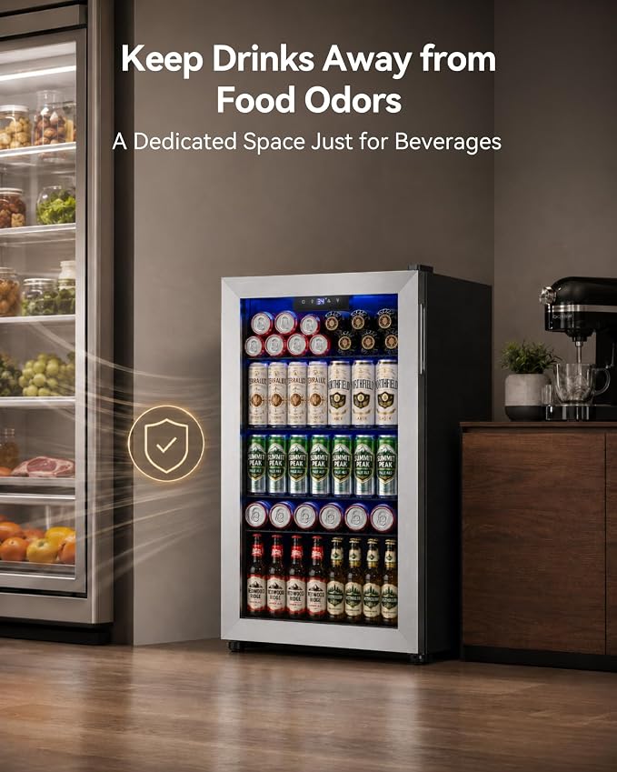 Feelfunn Beverage Refrigerator Cooler - 126 Can Mini Fridge Glass Door for Drinks Soda Beer Wine - Small Refrigerator for Office Bedroom Home Bar, 4 Adjustable Shelves, 3.2 Cu.Ft, Silver - Image 8