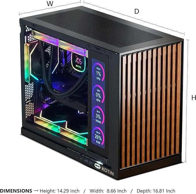 KOTIN Prebuilt Gaming PC RTX 5070 12GB, Ryzen 7 9700X, 32GB DDR5, 1TB SSD | 11.3in Smart Display, 850W 80+ Gold PSU, 360mm Liquid Cooler, WiFi 7, 1440p 4K ARGB Windows 11 Gaming Desktop Computer - Image 5