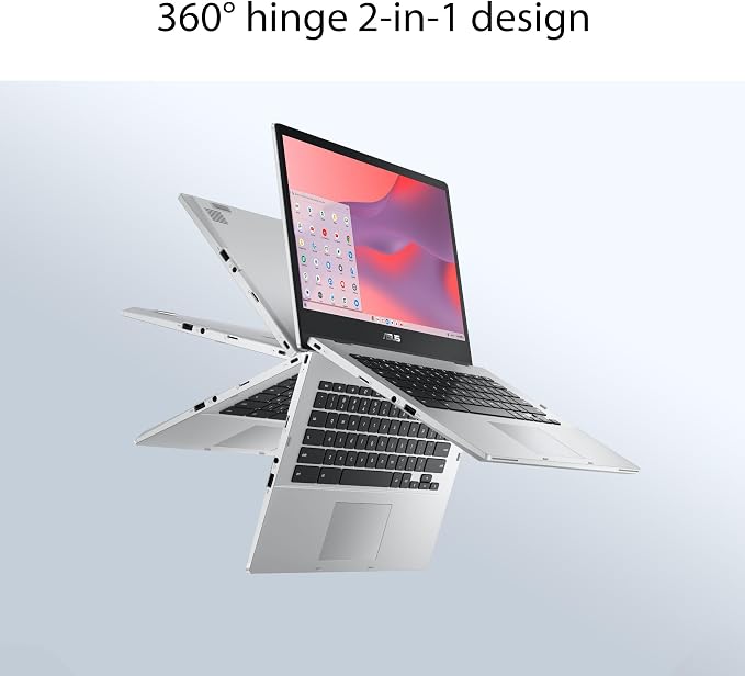 ASUS Chromebook Flip CX1 Convertible Laptop, 14" FHD NanoEdge 360-degree Touchscreen, Intel Celeron N4500 Processor, 128GB eMMC Storage, 8GB RAM, ChromeOS, Transparent Silver, CX1400FKA-AS88FT - Image 2