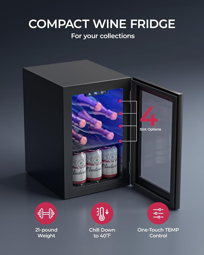 6 Bottles and 6 Cans Compact Beverage Refrigerator, Freestanding Mini Fridge with Temperature Control for Beer Wine, Under Counter Small Refrigerator Adjustable Shelve for Home and Bar - Image 5