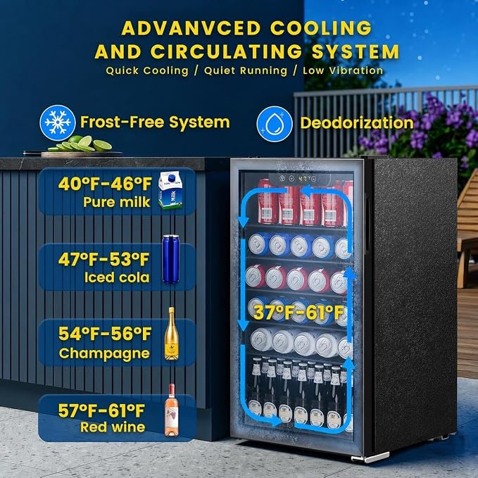COWSAR Mini Fridge Cooler, 130 Can Beverage Refrigerator with Glass Door, ETL Approved Wine Fridge with Digital Temperature Control, LED Light, Reversible Door for Home, Office, Bar - 3.2 Cu.Ft - Image 4