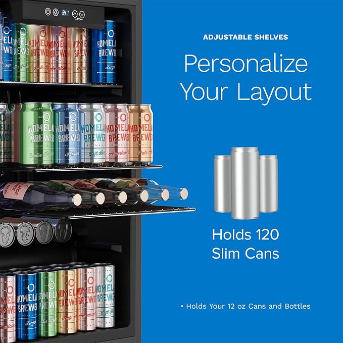 hOmeLabs Beverage Refrigerator and Cooler - Mini Fridge with Glass Door for Soda Beer or Wine - 120 Cans Capacity - Small Drink Dispenser Machine for Office or Bar with Adjustable Removable Shelves - Image 3