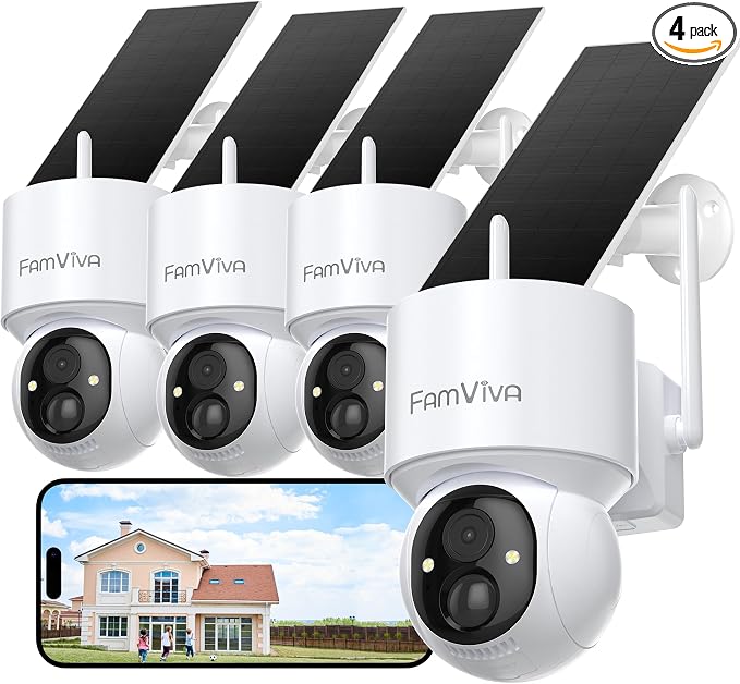 2K Solar Security Cameras Wireless Outdoor, 360°PTZ Battery Powered Cameras by FamViva