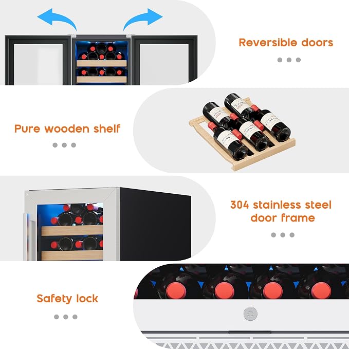 Albott 15 Inch Wine Fridge, Dual Zone 31 Bottle Wine Cooler | with Digital Temperature Control, Reversible Double-Layer Glass Door, Built-in or Freestanding Design for Home and Bar - Image 5