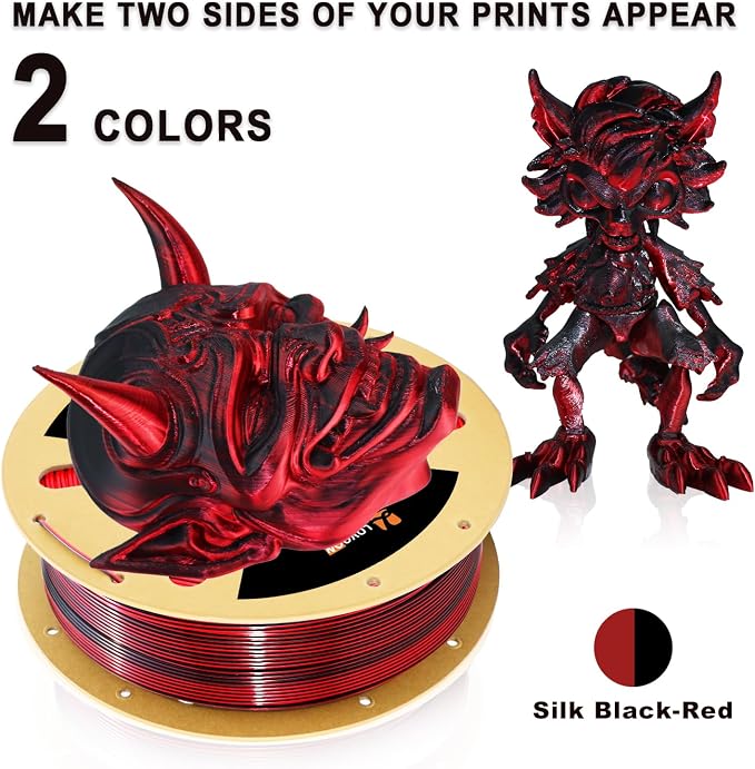 LOVOON PLA Filament 1.75mm Silk Dualcolors Red Black, Shiny Coextrusion PLA - Image 4