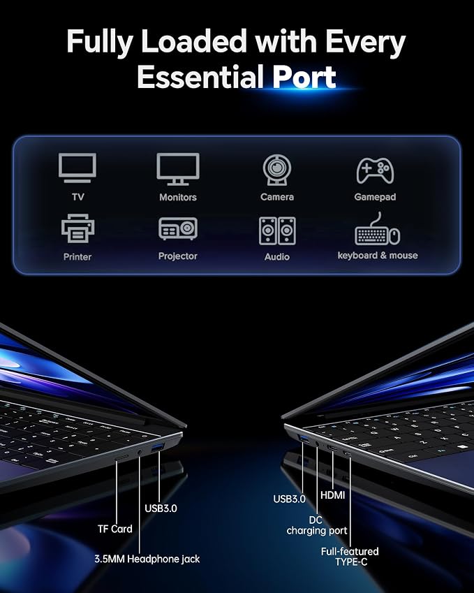 15.6'' AI Laptop with Office 365 12GB RAM 256GB SSD Win 11 Laptops | 7000mAh Battery, IPS FHD, 180°Viewing, Quad-Core Processor, Type-C, WiFi5, Portable Thin Business Student Laptops, Light Gray - Image 5
