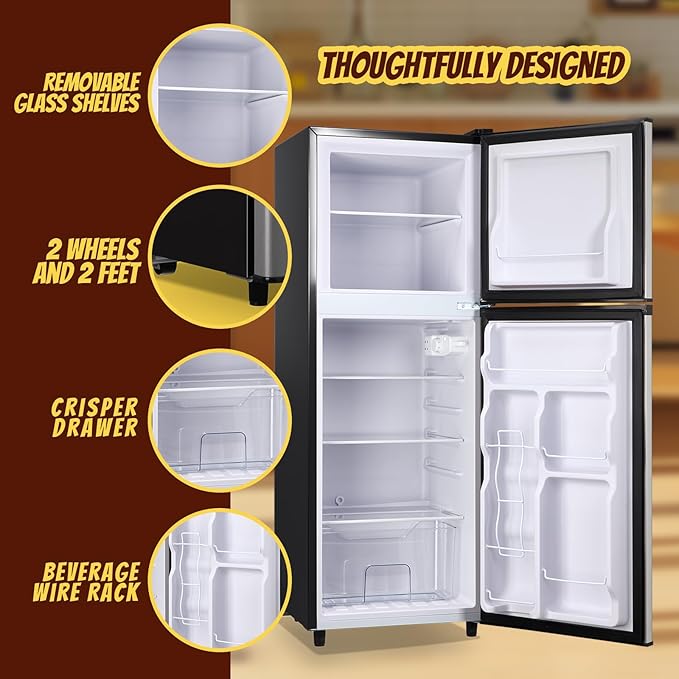 5.0 Cu.Ft Small Refrigerator with Freezer Double Door Mini Fridge Top Freezer Adjustable Temperature for Dorm Office Apartment Silver - Image 5