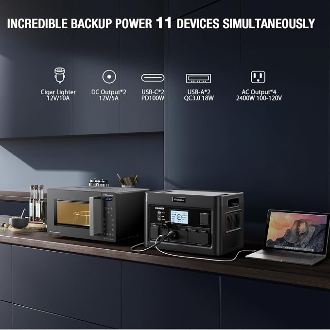Portable Power Station 2400W, 1843Wh LiFePO4 Solar Generator UPS Home Battery Backup Power w/4 2400W AC Outlets (4800W Peak),2 PD100W, 2Hrs Fast Charging for Outdoor Camping, RV Travel,Emergency - Image 4