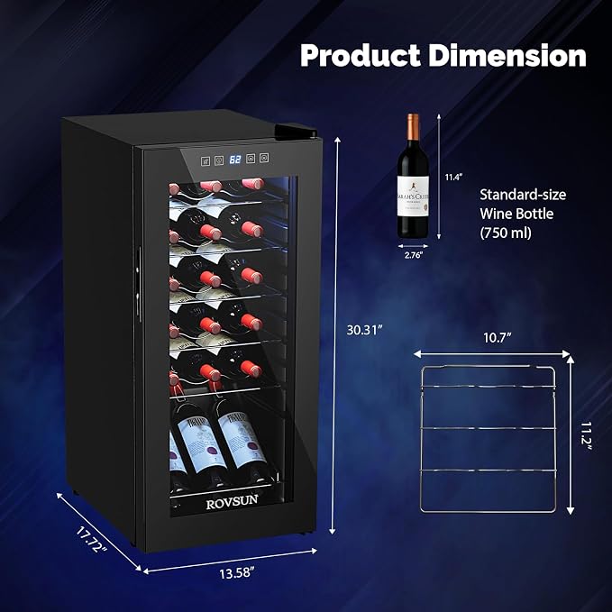 ROVSUN 18 Bottle Wine Fridge, Freestanding Compressor Wine Cooler Refrigerator, Beverage Wine Chiller with Digital Temperature Control & Double-layer Glass Door for Red White Wine, Champagne, Beer - Image 6