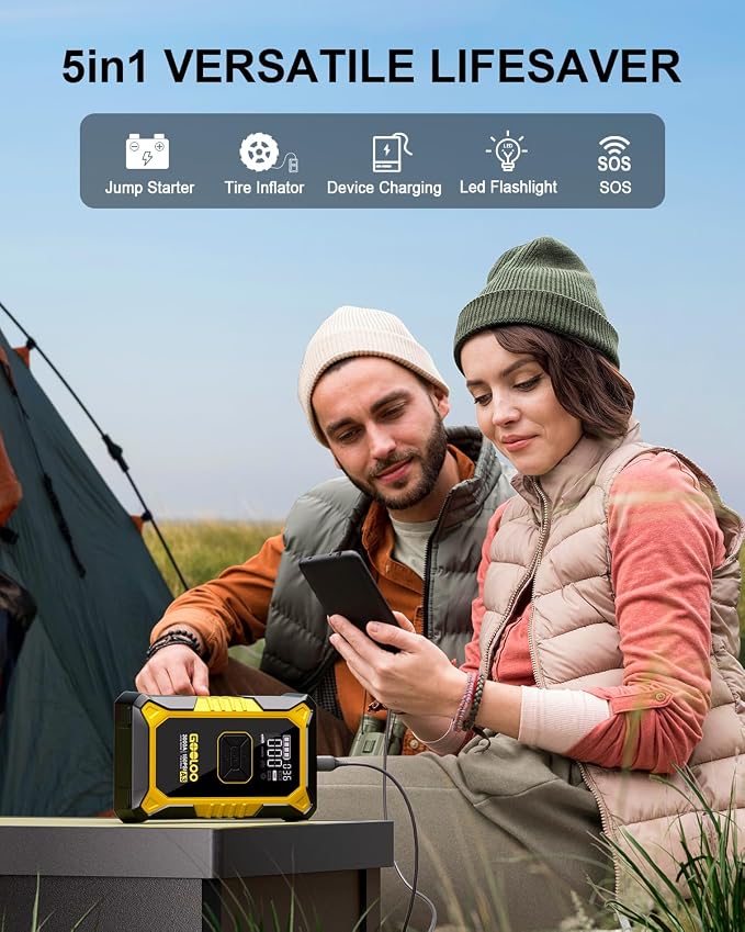 GOOLOO A3 Jump Starter with Air Compressor, 3000A Portable Car Battery Jumper Starter (9.0L Gas/6.5L Diesel) with 150PSI Auto-Shutoff Tire Inflator, 12V Supersafe Lithium Jump Box Car Booster, Yellow - Image 4