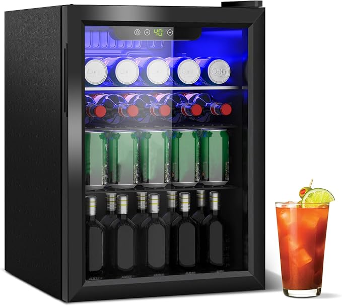 DOGHLY 95 Cans/2.6 Cu.Ft Beverage Refrigerator Glass Door Mini Fridge | Fast Cooling Mini Cooler with Adjustable Shelves for Soda, Beer, Wine, Low Noise Beverage Fridge for Home, Office,and Dorm by DOGHLY