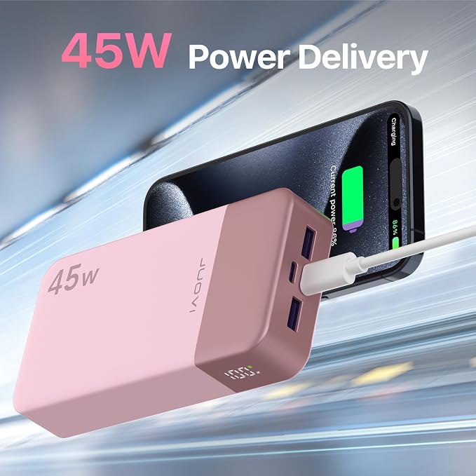 JUOVI J2621 Power Bank Portable Charger 20000mAh 45W, PD3.0 QC 4.0 Fast Charging Battery Pack with LED Display,2 USB-C,2 USB-A for iPhone 15 16, MacBook - Image 2