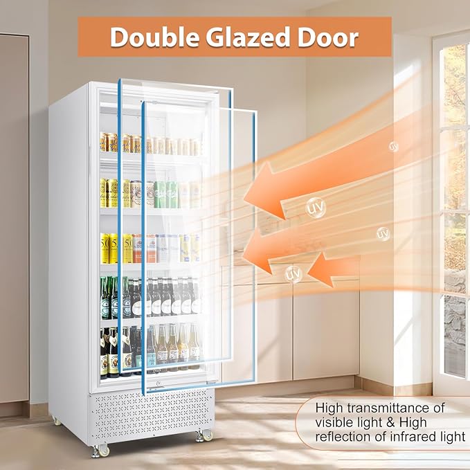 14.8CuFt Glass Door Beverage Cooler Quick Chill White | Fast cool, 630-can, self-closing door, auto-defrost, low noise, display for store/office - Image 5