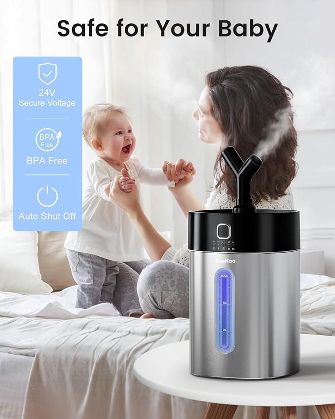 Feekaa Stainless Steel Humidifier Dishwasher Safe, 4L/1Gal Cool Mist Humidifiers for Bedroom, Easy Clean Humidifier Large Room, Humidifiers for Baby Nursery Living Room Office Plant, Black - Image 6
