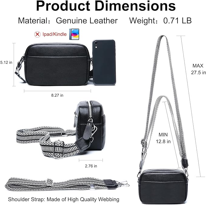 Small Crossbody Bags for Women Genuine Leather, Guitar Strap Shoulder Handbag - Image 6