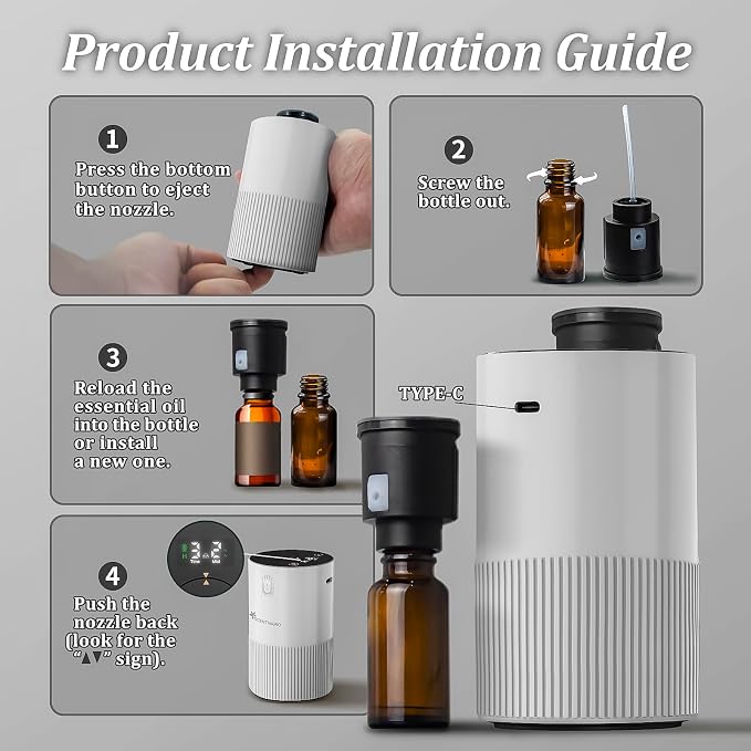 Waterless Diffuser for Essential Oil - Aroma Diffuser for Home with Battery Indicator, Portable Smart Scent Air Machine 1/2/3 & Continuous Mist, Timing & Auto-Off Function (White) - Image 7