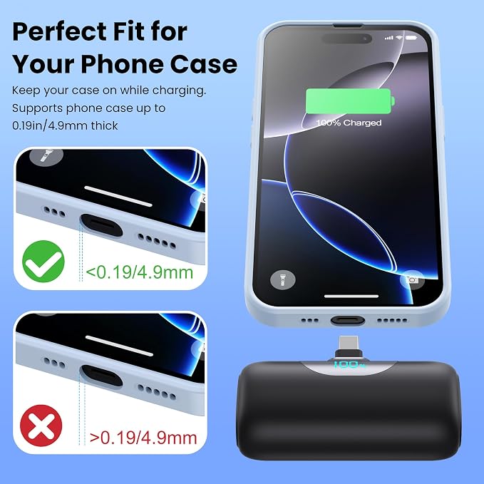 Mini Portable Charger for iPhone 17/16/15 Series,Upgraded 5500mAh PD Fast Charging USB-C Power Bank,Travel Pocket Size Portable Phone Charger for iPhone17/17Pro/17Pro Max/Air/16/15,Samsung,Android etc - Image 7