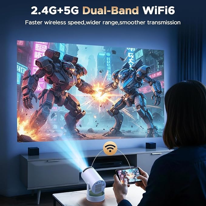 Mini Projector, Projector with Wifi and Bluetooth Built-in Battery 4K Portable Projector for Outdoor Bedroom, Smart Projectors 1080P Compatible with iphone/TV Stick/HDMI/Laptop - Image 4