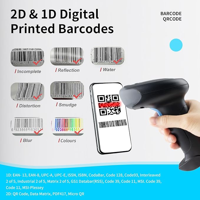 Wireless Barcode Scanner 1D QR Scanner Wireless Handheld Laser Bar Code Reader - Image 3