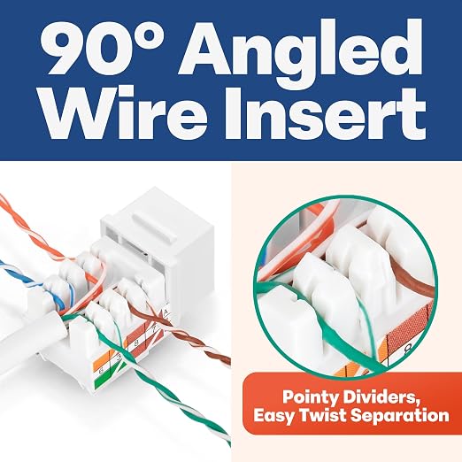 Everest 90° Angled RJ45 Cat5e Keystone Jacks 100-Pack in White - Image 3