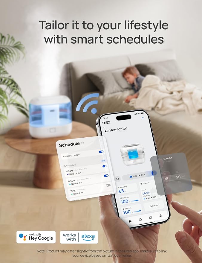 Humidifiers for Bedroom - DREO Quiet (4L Water Tank) Cool Mist Top Fill Essential Oil Diffuser for Home, Smart App & Voice Control, Rapid Ultrasonic Humidification Baby Nursery and Plants, Blue - Image 3