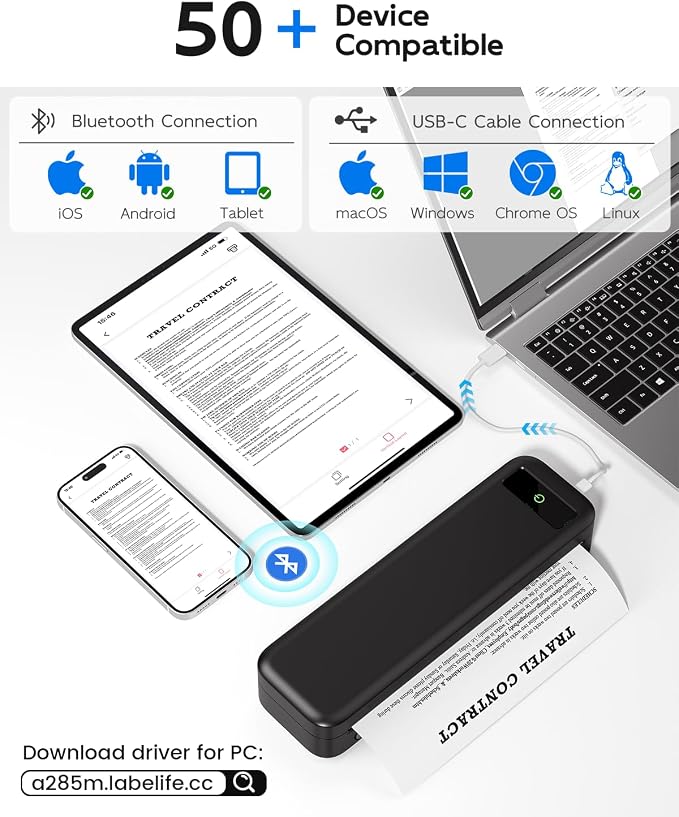 Portable Printers Wireless for Travel, A285M Bluetooth Inkless Thermal Printer - Image 2