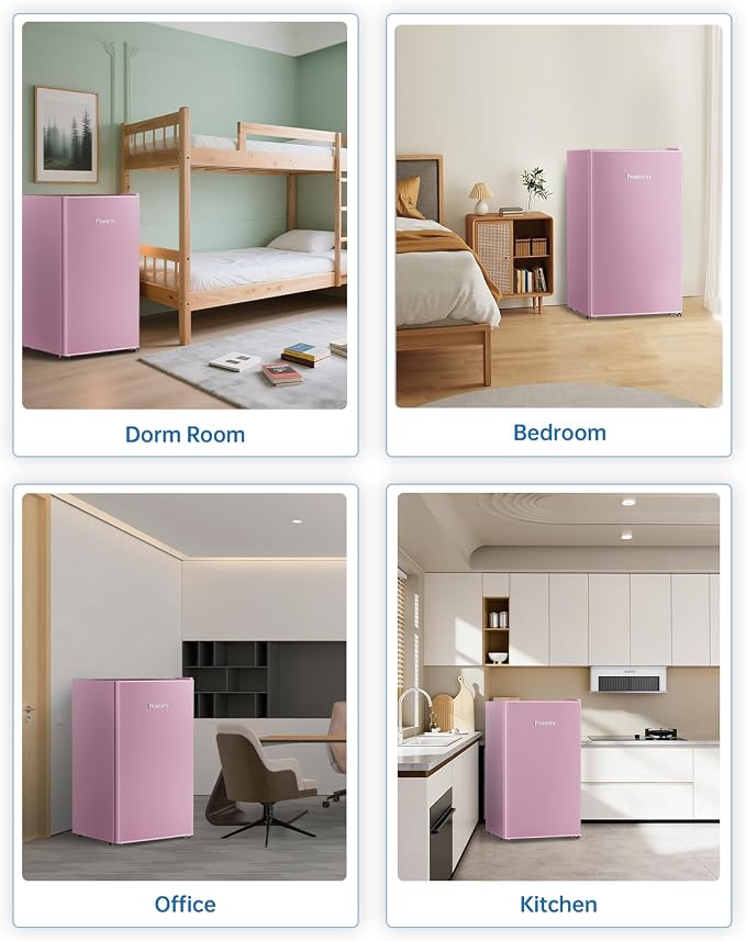 3.2 Cu Ft Mini Fridge with Freezer, Single Door Upright Freezer | Energy Efficient, Large Capacity, Reversible Door, ETL Certified, Small Refrigerator for Bedroom, Office & Dorm, Pink - Image 8