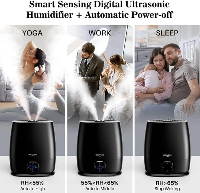 Okaysou Humidifiers, 6L Smart Humidifier and Diffuser for Bedroom Large Room W/Remote Control, Filterless, 50 Hour Top Fill Cool Mist Humidifiers with Humidistat for Babies, Plant, Sleep Mode, Timer - Image 3