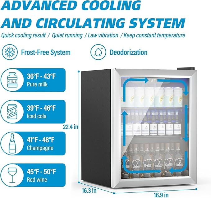 Compact Beverage Refrigerator, 1.7Cu.Ft/70 Can Mini Fridge with Glass Door and Digital Display, Small Drink Fridge with Adjustable Shelves for Soda, Beer, or Wine, Compact Fridge for Bedroom - Image 6