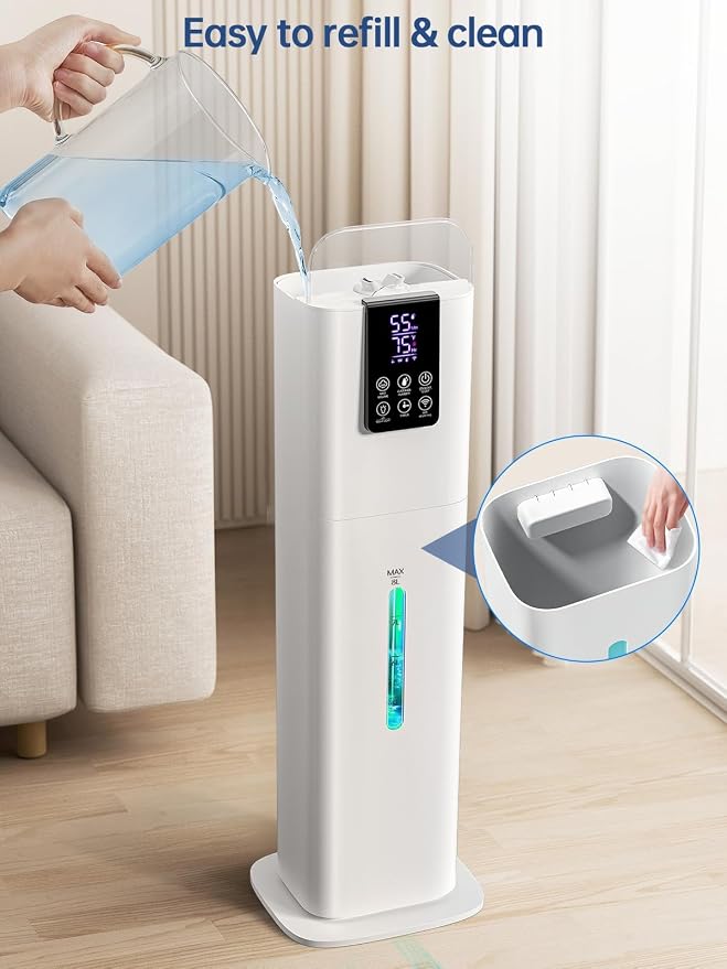 8L Smart Humidifiers for Bedroom Large Room, 2.1Gal Cool Mist Top Fill Diffuser Ambient Light, App & Remote Control, 3 Mist Modes, Quiet Humidifier for Home Office Plant (White) - Image 8