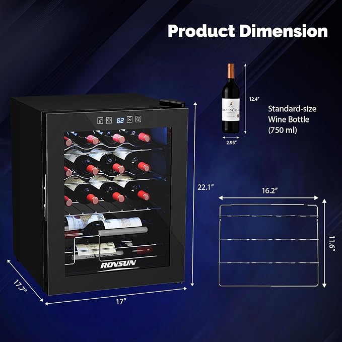 ROVSUN 16 Bottle Wine Cooler Refrigerator, Freestanding Compressor Wine Chiller, Beverage Wine Fridge with Digital Temperature Control & Double-layer Glass Door for Red White Wine, Champagne, Beer - Image 6