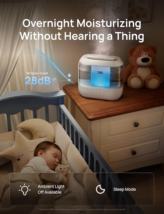 Dreo Humidifiers for Bedroom, 4L Top Fill for Large Room, 36H Runtime, 28 dB Quiet Supersized Cool Mist Air Humidifier for Baby Nursery, Plants, Indoor, Night Light, Easy to Clean & Fill, White - Image 5