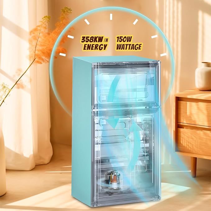 2.4 Cu.ft Mini Fridge Small Refrigerator Dual Door Plastic Shelves Apartment Size Fridge for Personal Seven Temp Gear Blue - Image 4