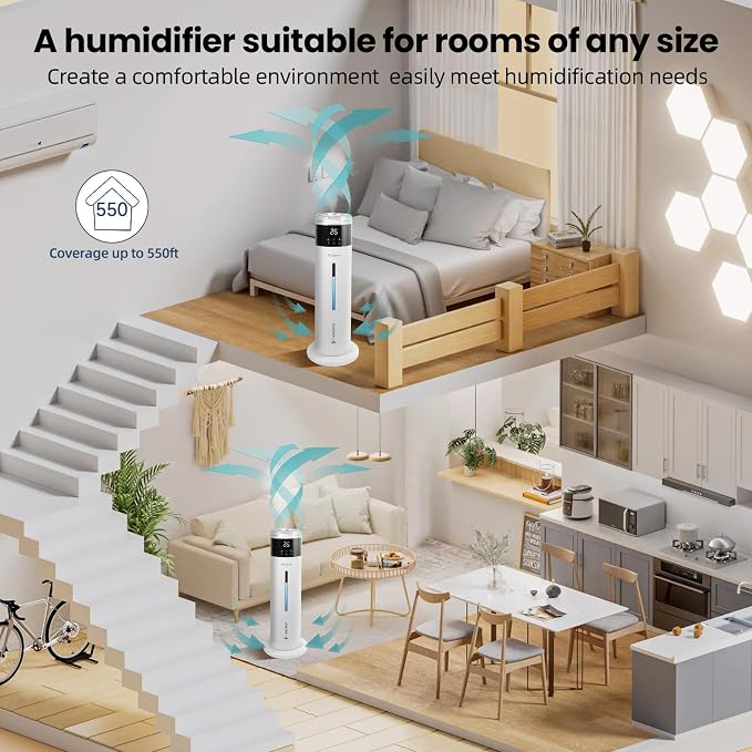 Large Humidifier for Bedroom, 8L/2.1Gal Ultrasonic Cool Mist, Remote control,Easy Clean with 350ML/H Large Mist Speed, Suitable for Kids Room Plant Yoga Study Room Office (White) - Image 8