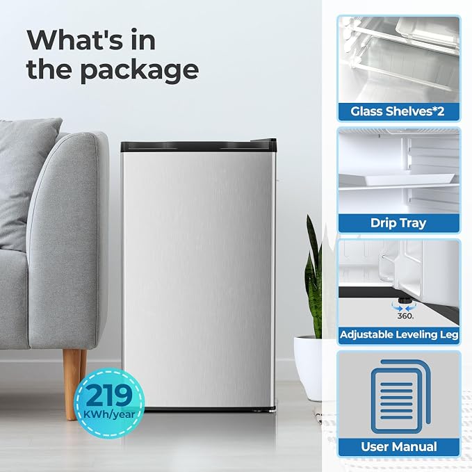 Electactic 3.2 Cu.ft Mini Fridge with Freezer, Compact Refrigerator with Reversible Single Door, Adjustable Thermostat, Low Noise, Energy Efficient for Office, Dorm, Bedroom, Apartment - Image 6