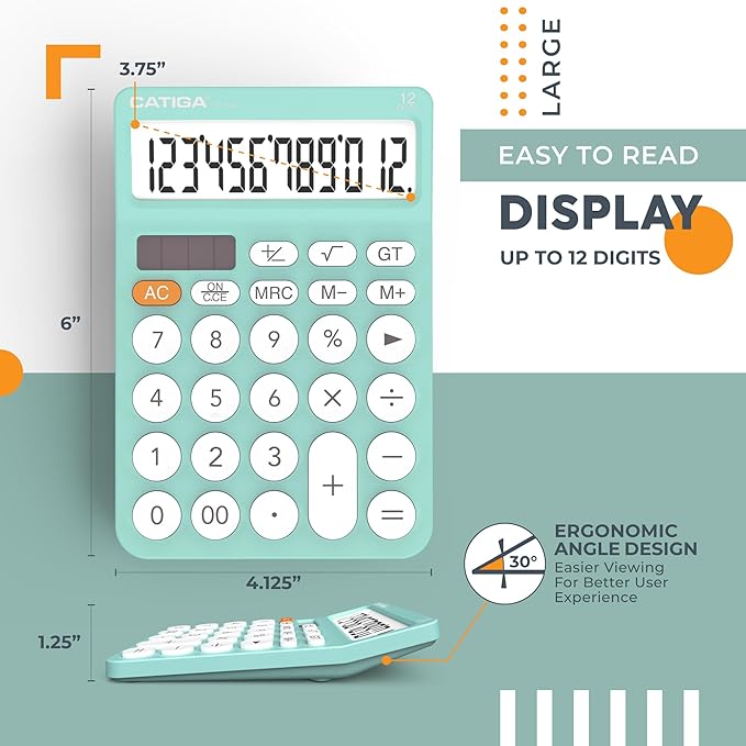 CATIGA 12 Digit Desktop Calculator Basic Desk Calculator - Image 3