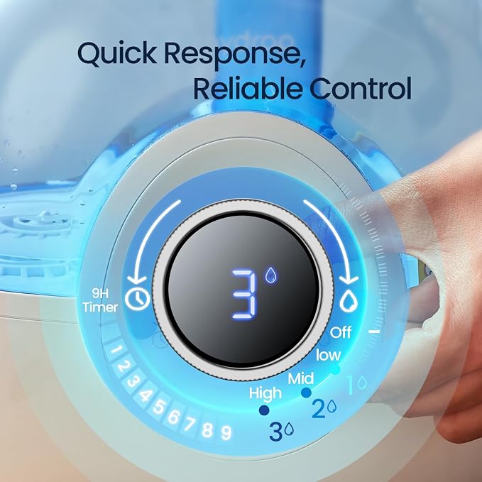 raydrop 2.2L Humidifiers for Bedroom, Cool Mist Humidifiers with Timer, Digital Knob, 26dB Quiet Small Humidifier for Baby, Nursery and Plants with Night Light, 30 Hours Runtime, Easy to Fill & Clean - Image 3
