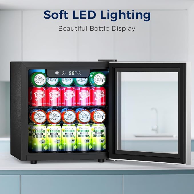 Beverage Refrigerator, 50 Cans Commercial Mini Fridge Cooler, 1.3 Cu.ft with Glass Door, Adjustable Shelves, Digital Temperature Freestanding Small Drink Fridge Soda Beer or Wine for Home Dorm Bar - Image 8