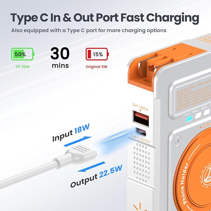 ummz for Magsafe Battery Pack 10000mAh,5-in-1 Magnetic Portable Charger with Wall Plug, Wireless Power Bank for Apple Watch,22.5W Fast Charging PowerBank for iPhone 17 Pro Max/16/15/14/13/12 - Image 3