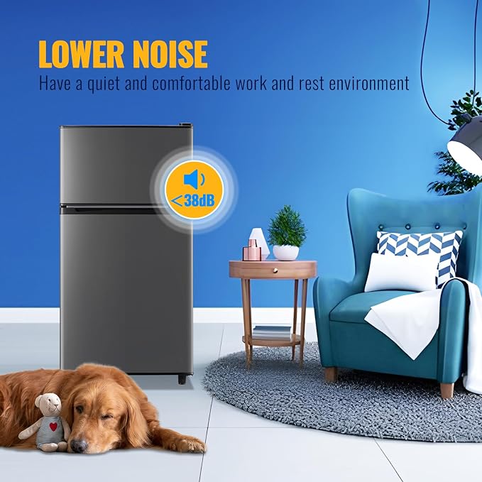 3.5 Cu.Ft Grey Mini Fridge With Freezer Compact Refrigerator for Dorm | Freestanding Fridge with 7 Level Adjustable Thermostat, Removable Shelves, Fast Cooling, Low Consumption - Image 5