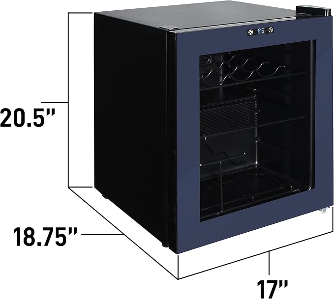 West Bend Beverage Cooler Refrigerator 15 Wine Bottle/60 Can Capacity, Glass Door, 17-Inch Wide Freestanding, Adjustable Thermostat Control, 1.6-Cu.Ft, Slate Blue - Image 4