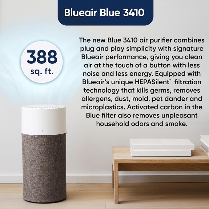 BLUEAIR Bedroom Air Purifier, Air Cleaner Dust Pet Dander Smoke Mold Pollen Bacteria Virus Allergen, Odor Removal, for Home Office Kitchen, Washable Pre Filter, HEPASilent, Medium Room, Blue 311 Auto - Image 2
